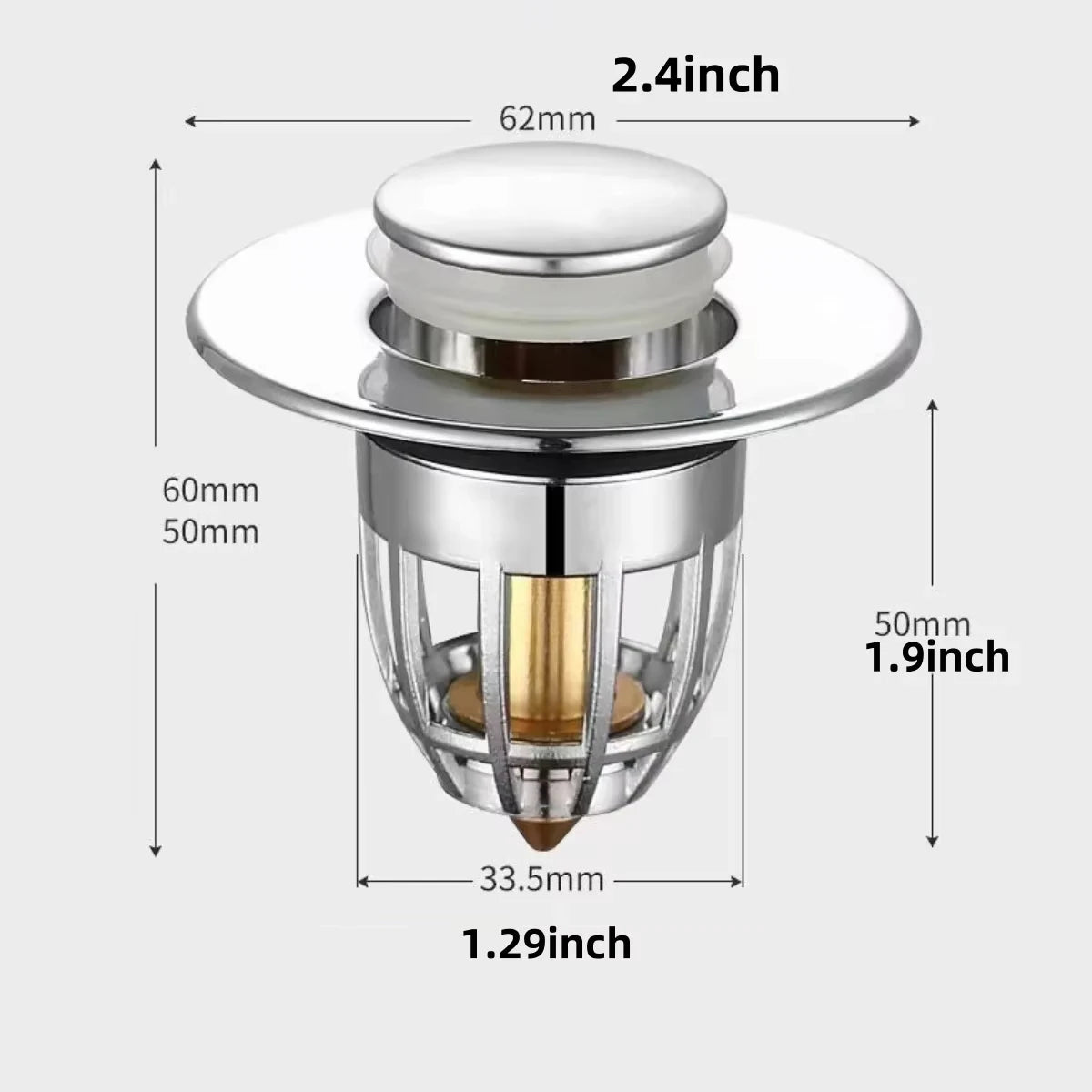 Universal Rebound Drain Plug Filter Basin Pop-up Chrome Sink Filter with Hair Catcher Bathroom Sink Drain Stopper Easy Push Type