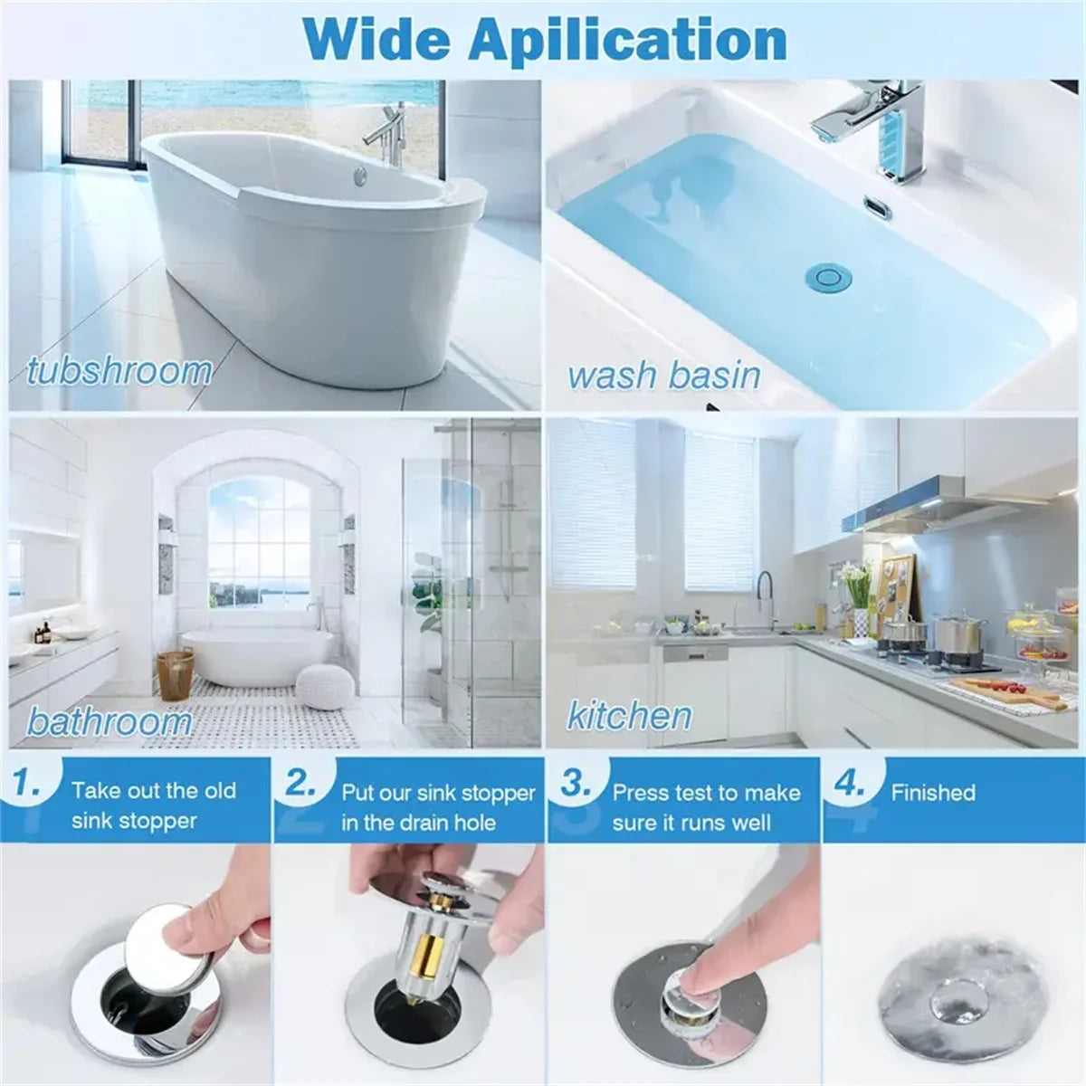 Universal Rebound Drain Plug Filter Basin Pop-up Chrome Sink Filter with Hair Catcher Bathroom Sink Drain Stopper Easy Push Type