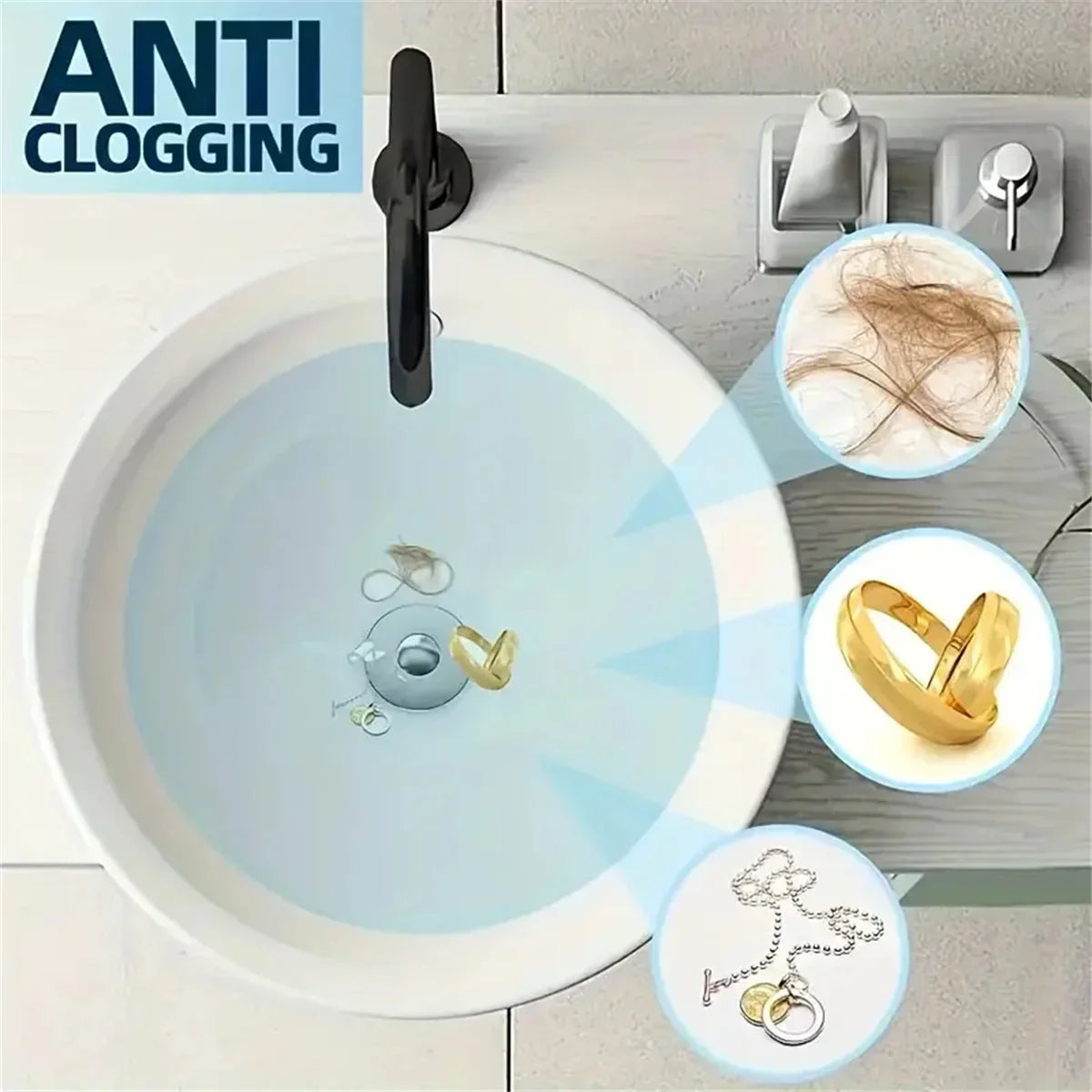 Universal Rebound Drain Plug Filter Basin Pop-up Chrome Sink Filter with Hair Catcher Bathroom Sink Drain Stopper Easy Push Type